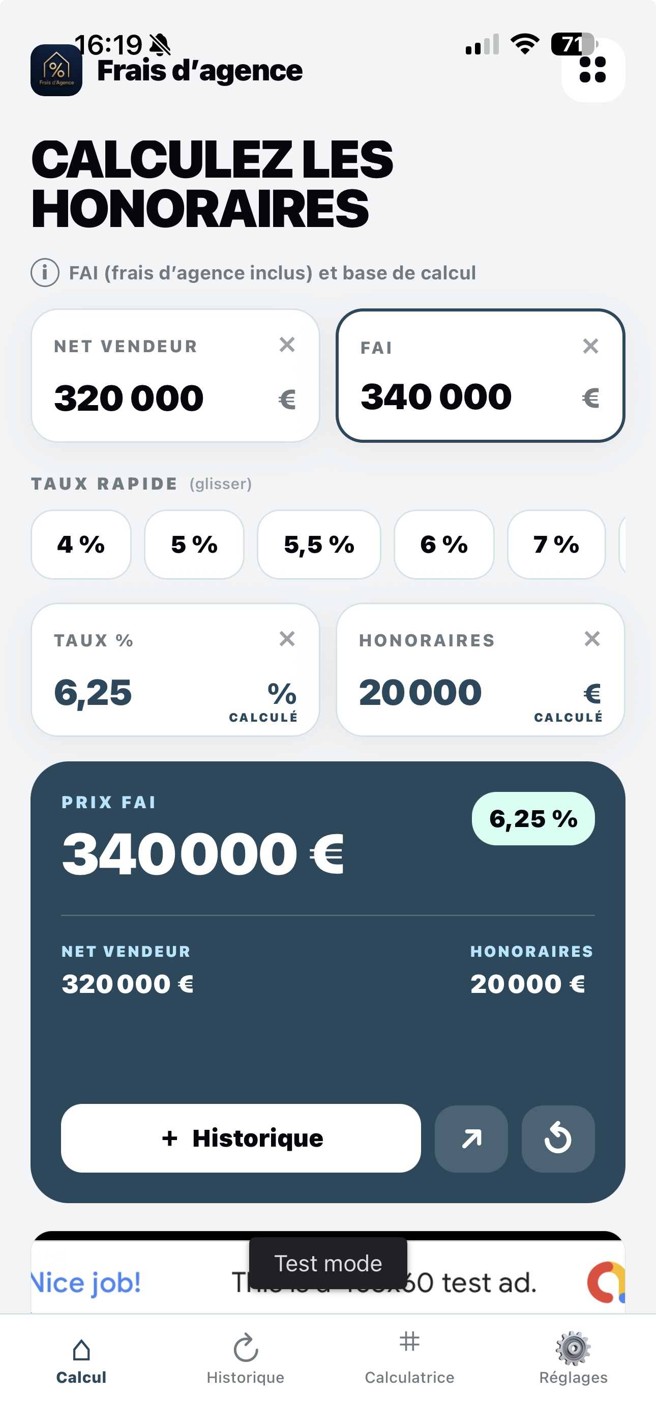 Frais d’Agence application screenshot