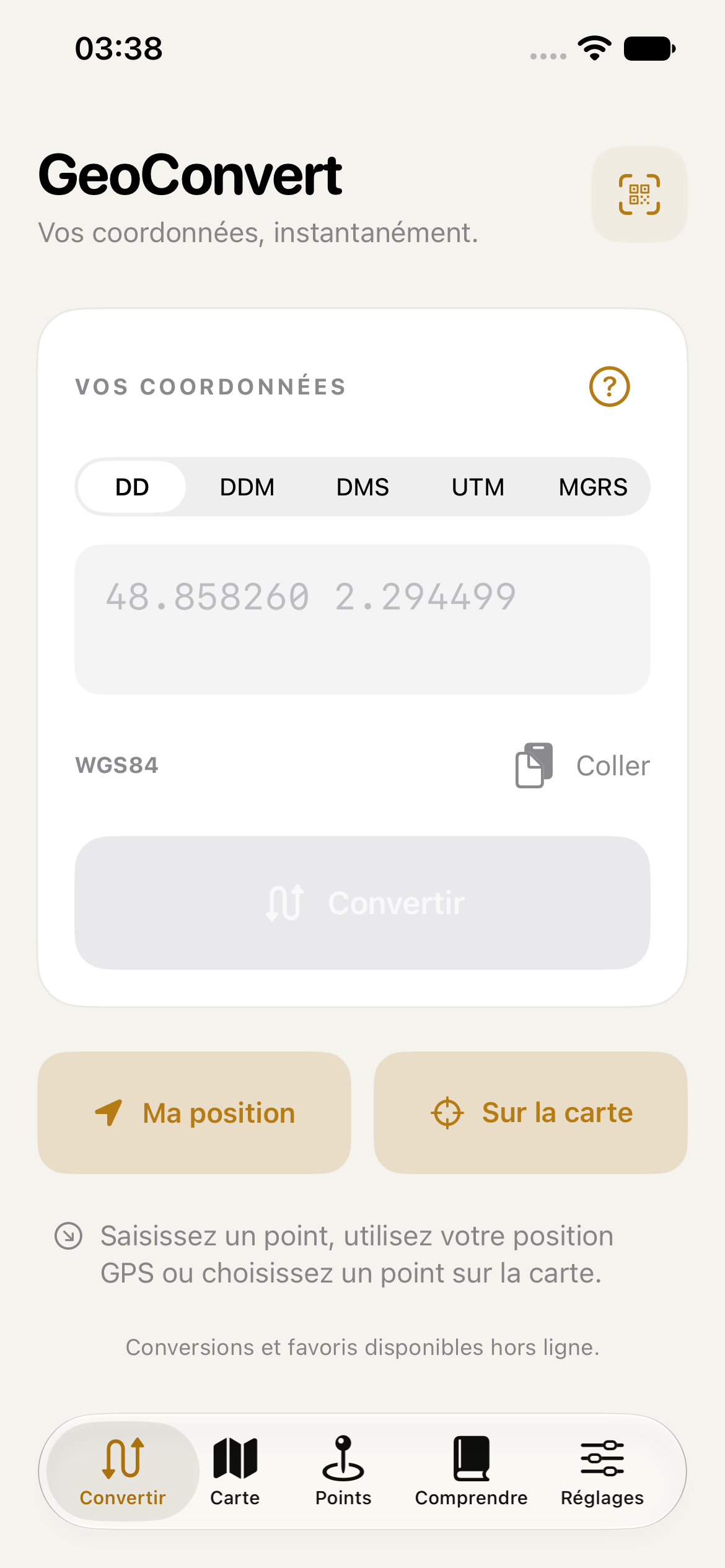 Saisie de coordonnées dans GeoConvert