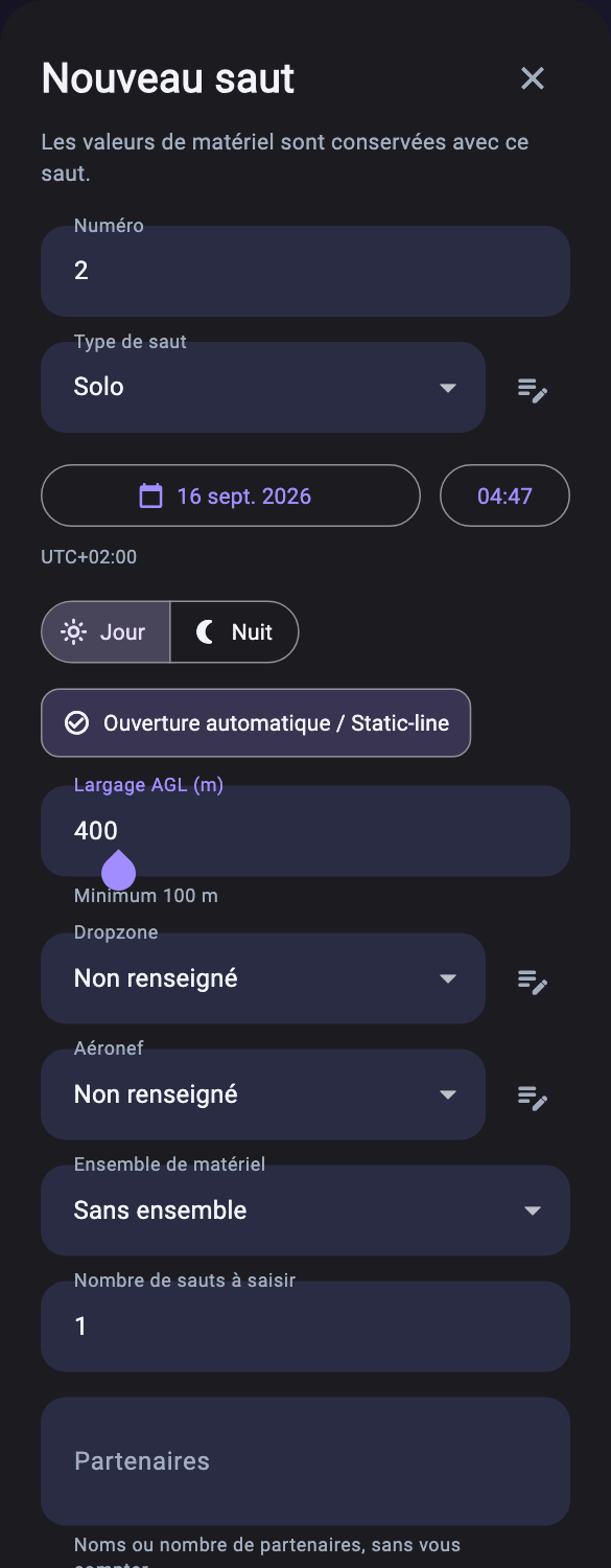 SkyBook, formulaire d’un nouveau saut
