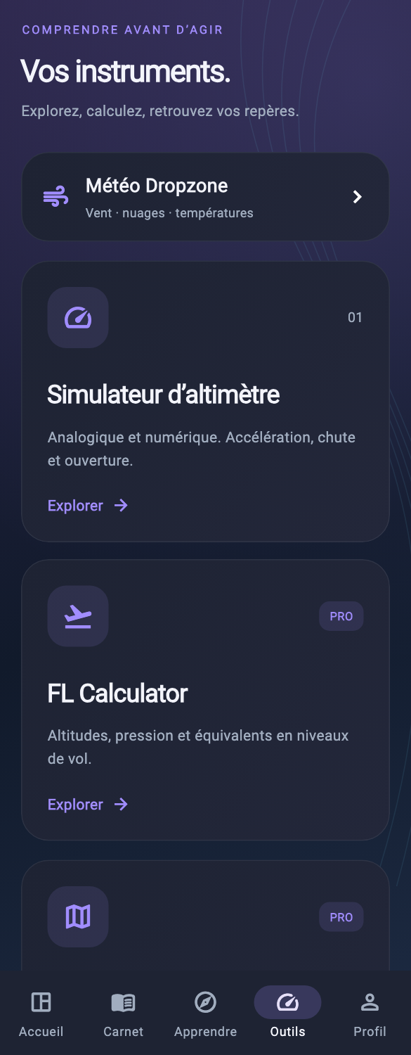 SkyBook, outils de préparation